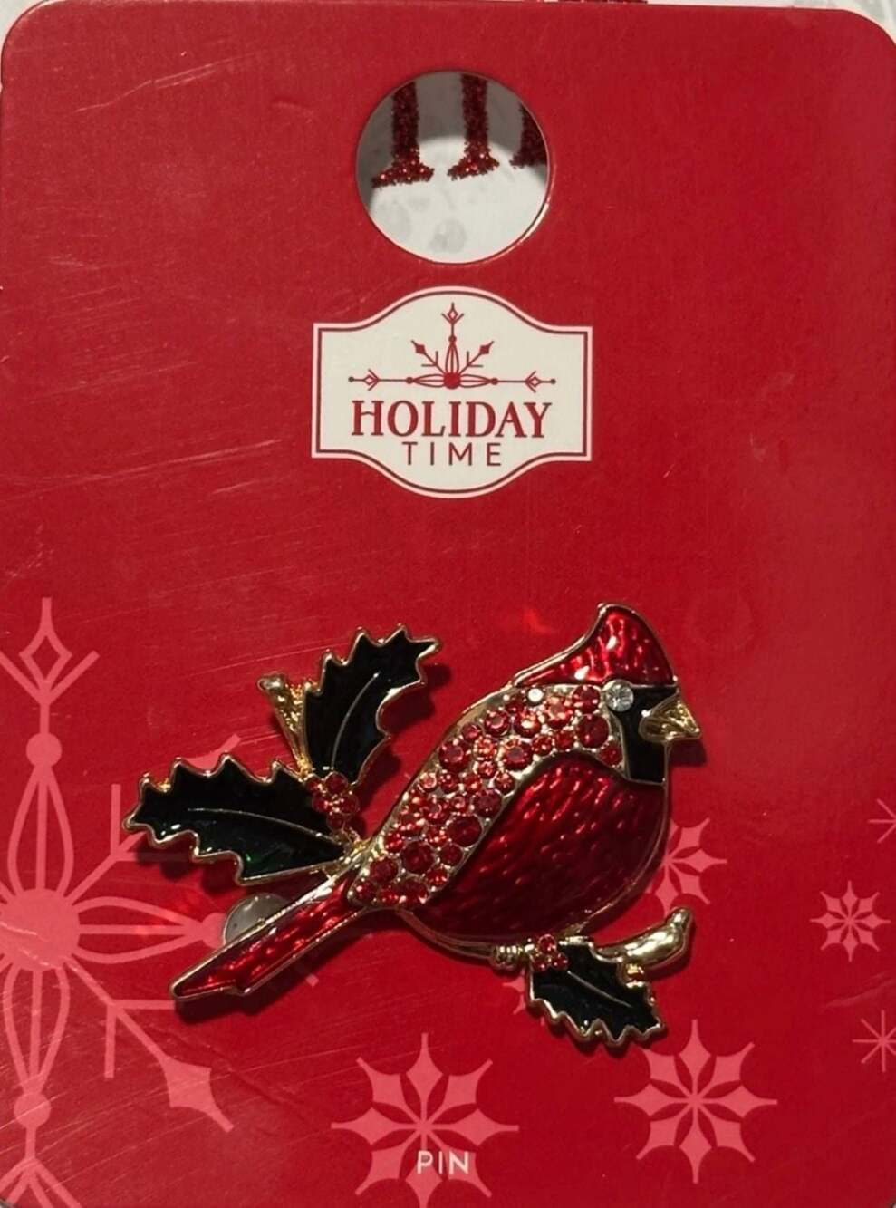 Holiday Time Red Cardinal Rhinestone Christmas Pin Brooch